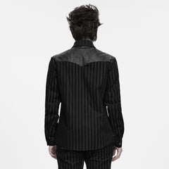 WY-2009CCM Black Striped Gothic Buckle Accent Long Sleeve Punk Shirt