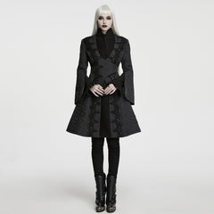 WY-2012MCF Women s High Collar Black Embroidered Long Gothic Coat