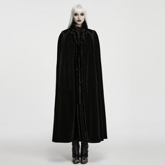 WY-2013DPF Black Velvet Embroidered Gothic Coat with Faux Fur Trim