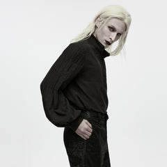 WY-2016CCM Gothic Shirts Black Lace Up Blouse with Puff Sleeves