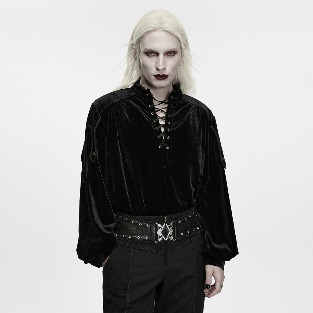 WY-2017CCM Velvet Lace Up Gothic Shirts with Ruffled Collar and Buttoned Sleeves