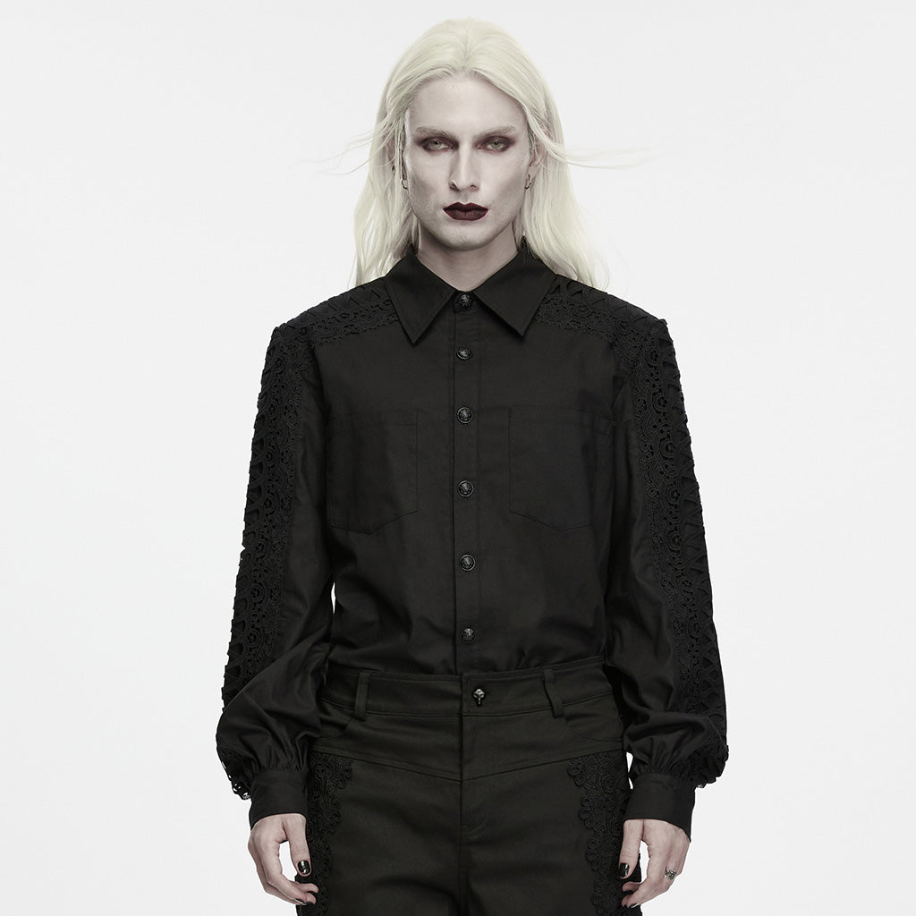 WY-2019CCM Gothic Lace Sleeve Black Button Up Punk Shirts