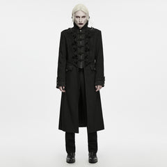 WY-2022XCM Elegant Black Embroidered Long Gothic Jacket with Button Details