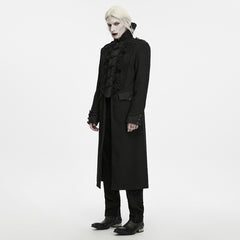 WY-2022XCM Elegant Black Embroidered Long Gothic Jacket with Button Details