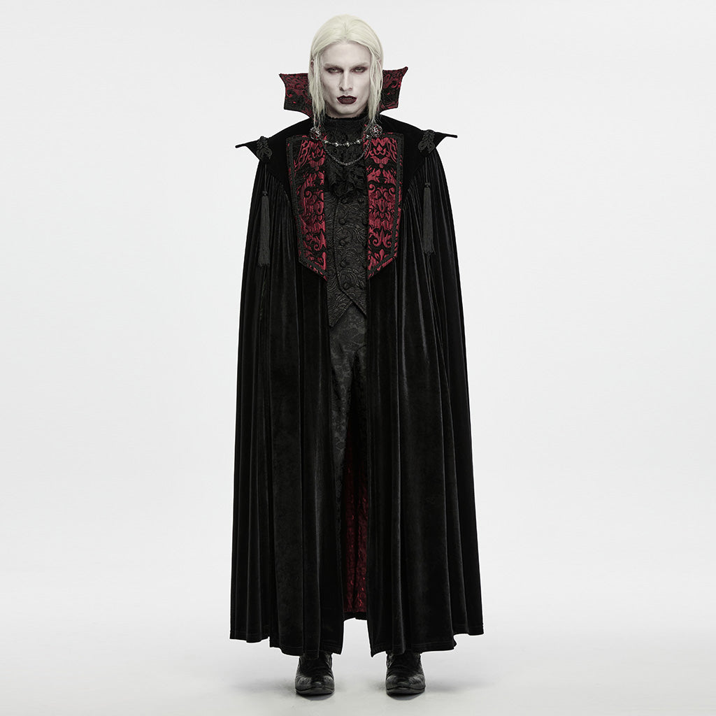 WY-2023DPM Gothic Coat Velvet Vampire Cloak with Red Brocade Collar