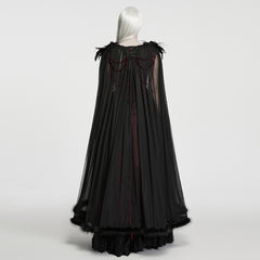 WY-2027DPF Gothic Dress Red Velvet Black Lace Victorian Cape Gown