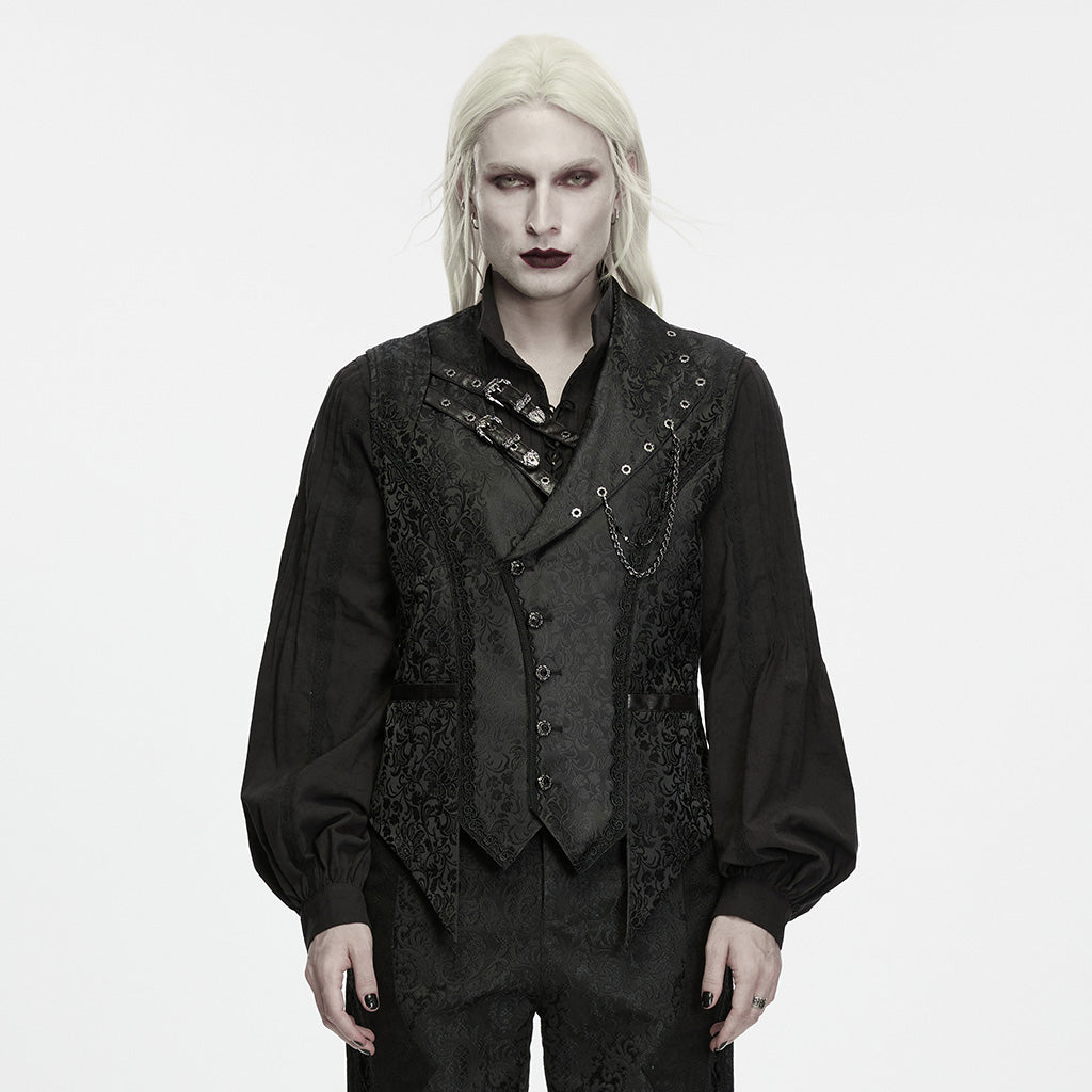 WY-2029MJM Gothic Vest Steampunk Chain Embellished Brocade Waistcoat