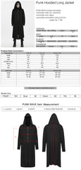 WY-2034XCM Gothic Hooded Long Black Zipper Punk Jacket with Studded Sleeves