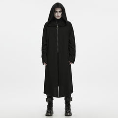 WY-2034XCM Gothic Hooded Long Black Zipper Punk Jacket with Studded Sleeves