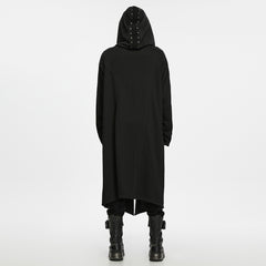 WY-2034XCM Gothic Hooded Long Black Zipper Punk Jacket with Studded Sleeves