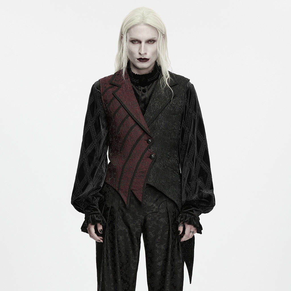 WY-2035DQM Ornate Asymmetrical Gothic Vest with Brocade and Velvet Texture