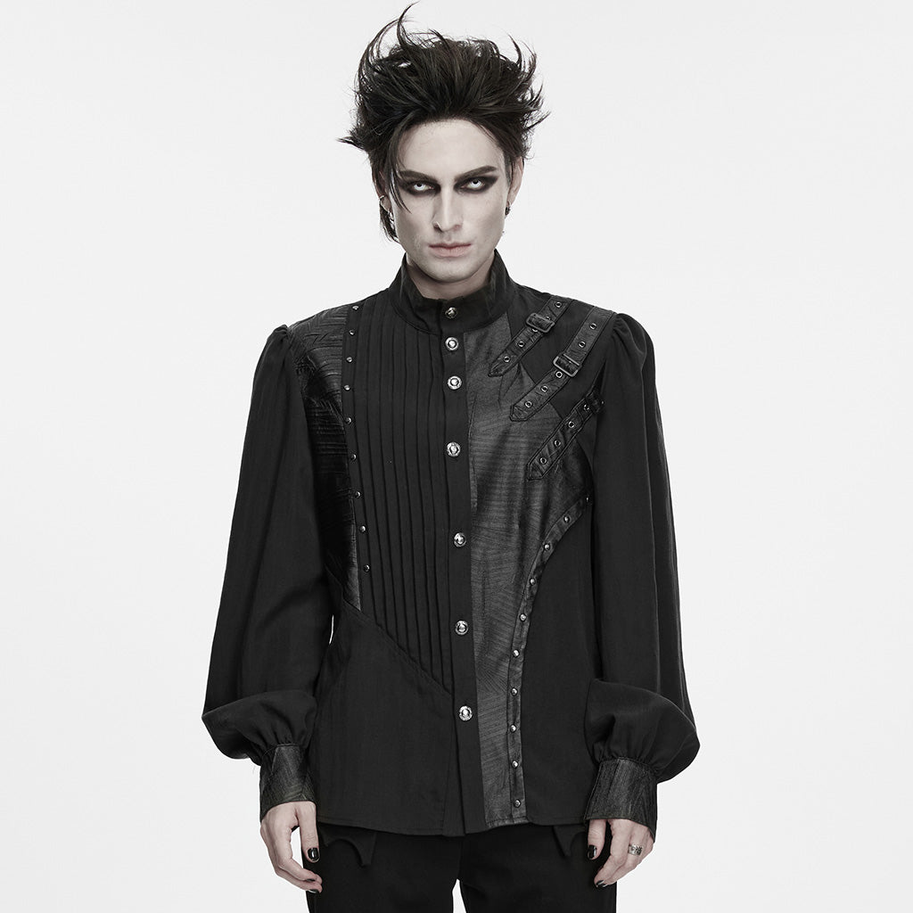 WY-2037CCM Gothic Black Buckle Strap Button Up Punk Shirts