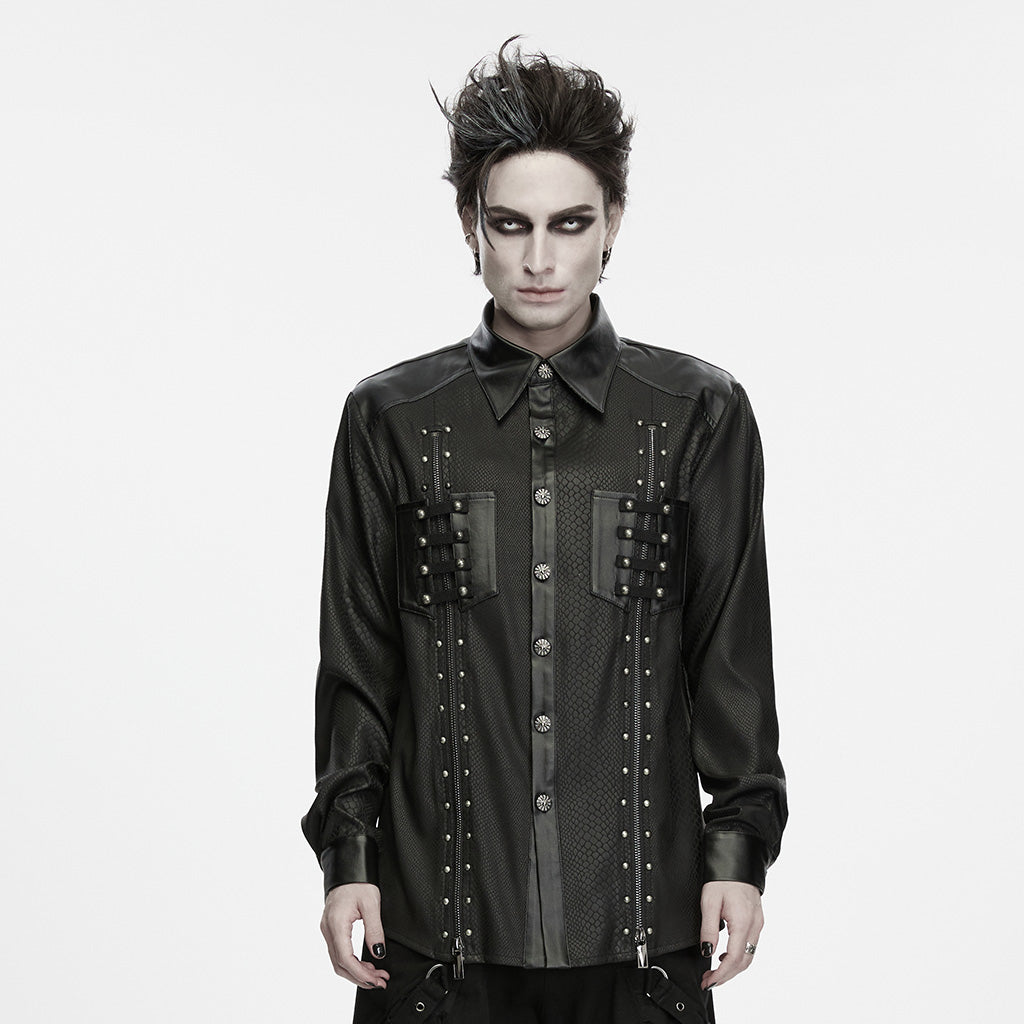 WY-2038CCM Gothic Leather Punk Shirts with Rivets and Straps Design