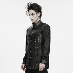 WY-2038CCM Gothic Leather Punk Shirts with Rivets and Straps Design