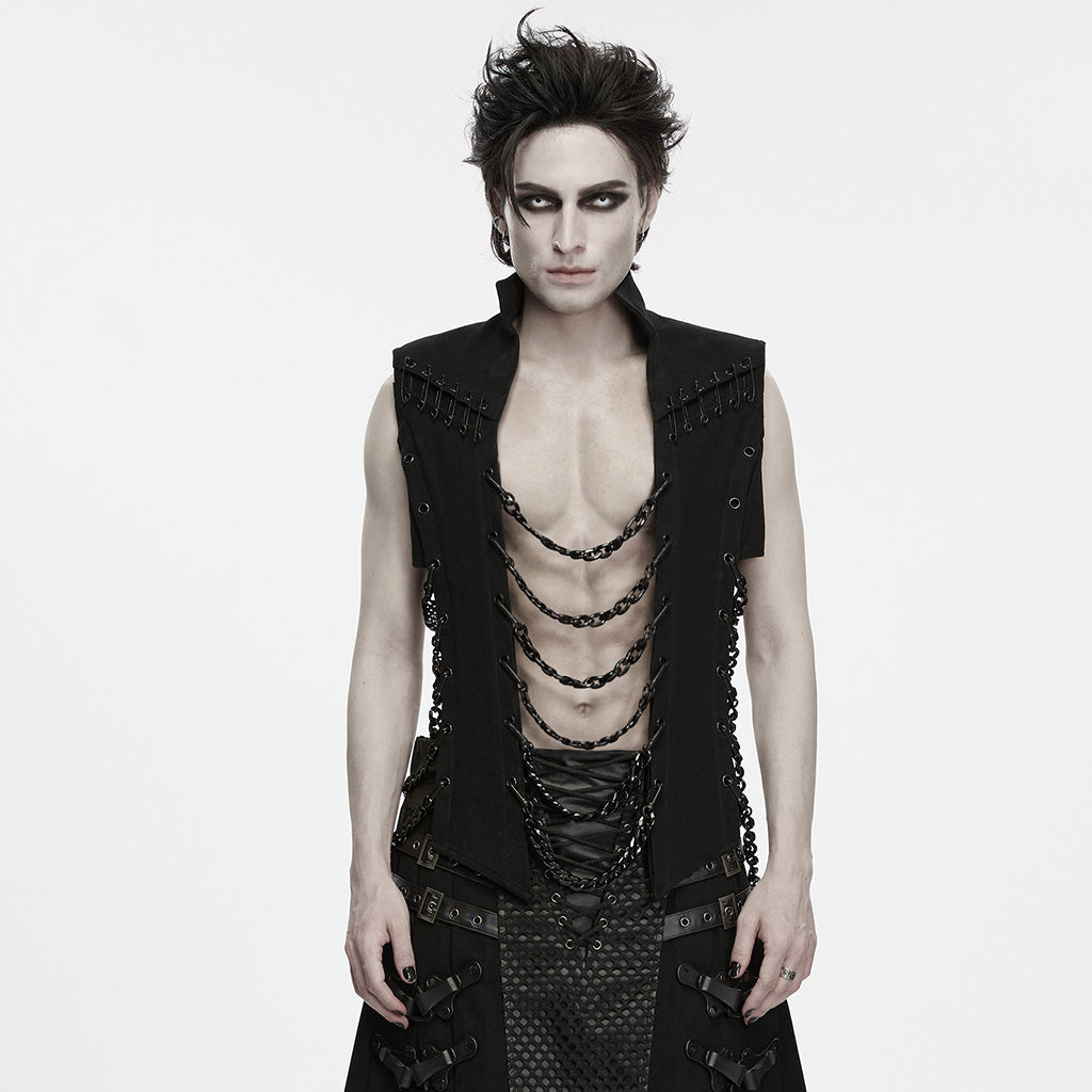 WY-2040MJM Men s Chain Embellished Gothic Punk Vests with Cutout Design