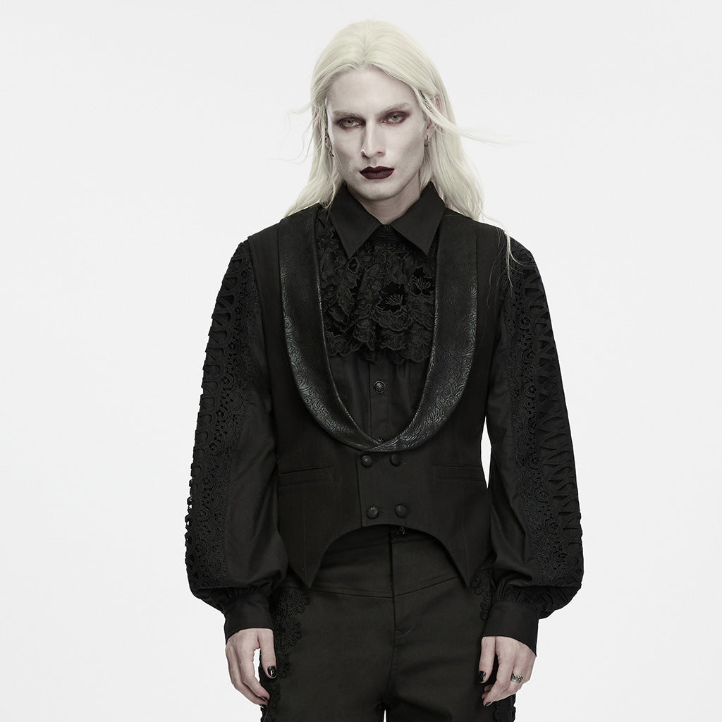 WY-2043MJM Lace Trim Gothic Black Punk Vests with Embroidered Sleeves