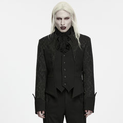 WY-2045LDM Elegant Black Brocade Gothic Jacket with Velvet Trim