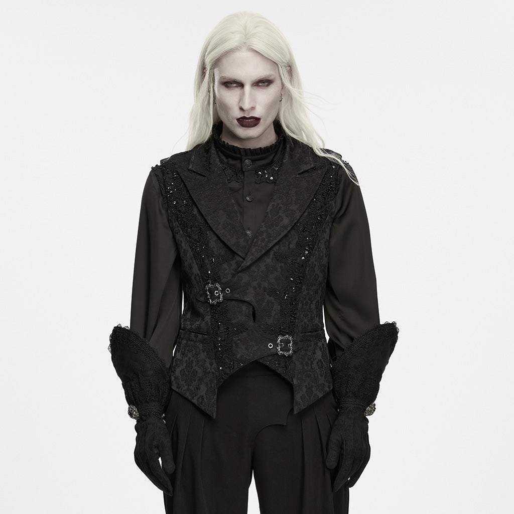 WY-2046MJM Regal Double Breasted Gothic Vest with Brocade and Buckle Details