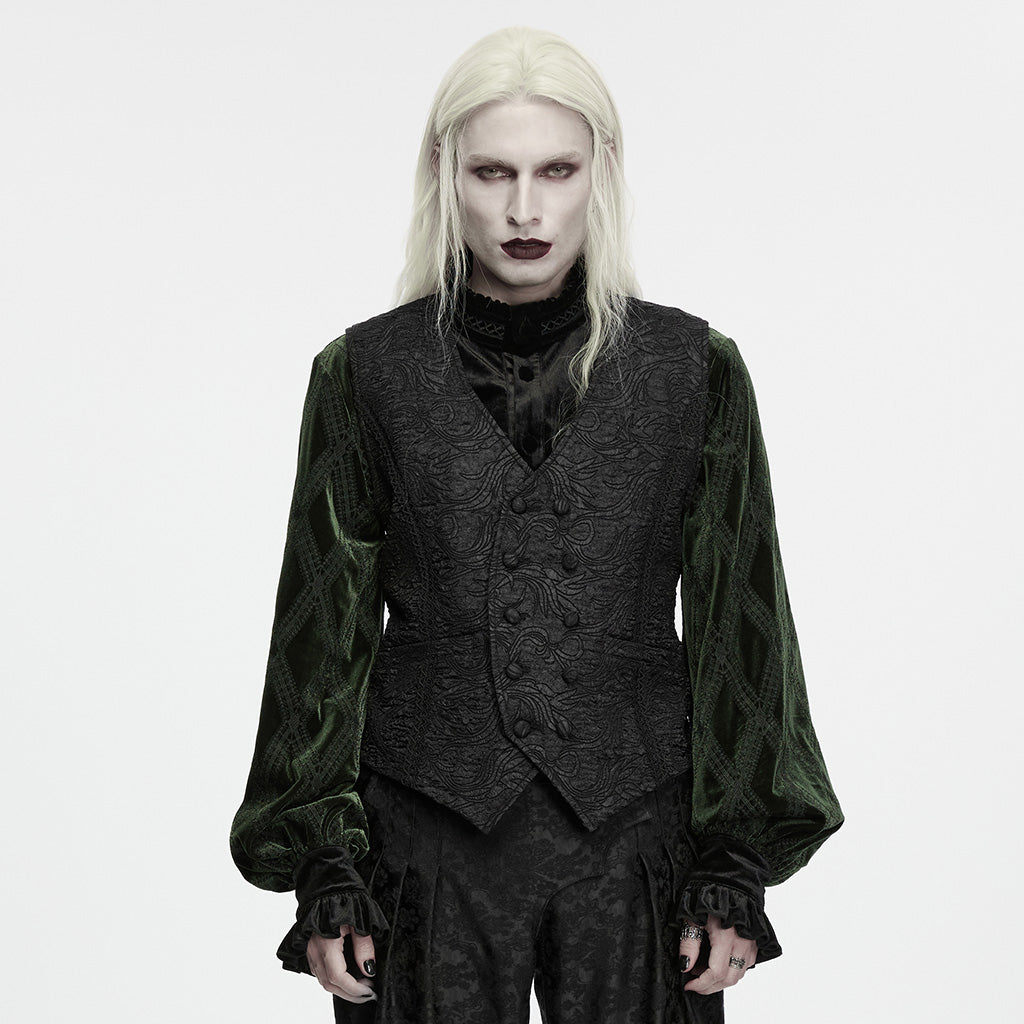 WY-2047MJM Gothic Vest Brocade Patterned Black Vintage Waistcoat