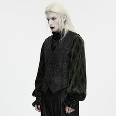 WY-2047MJM Gothic Vest Brocade Patterned Black Vintage Waistcoat