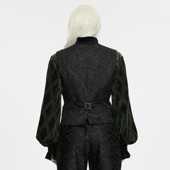 WY-2047MJM Gothic Vest Brocade Patterned Black Vintage Waistcoat