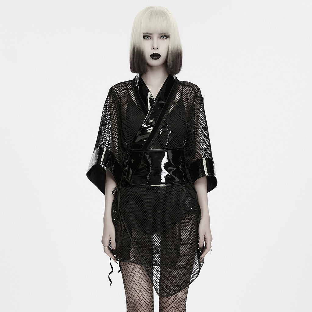WY-2050XDF Sheer Mesh Gothic Jacket with Glossy Vinyl Accents