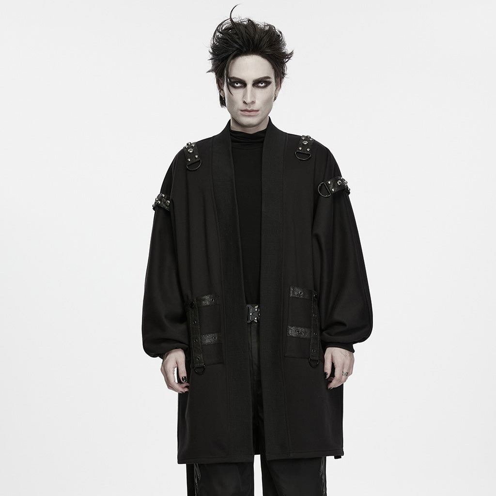 WY-2060ZCM Gothic Black Oversized Punk Coat with Buckle and Strap Details