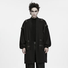 WY-2060ZCM Gothic Black Oversized Punk Coat with Buckle and Strap Details