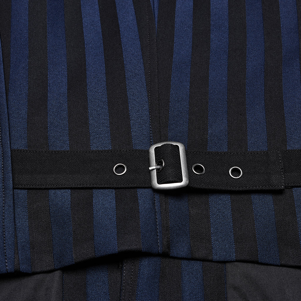 WY-718MJM Mens Gothic Striped Royal Blue Punk Vests Outfit