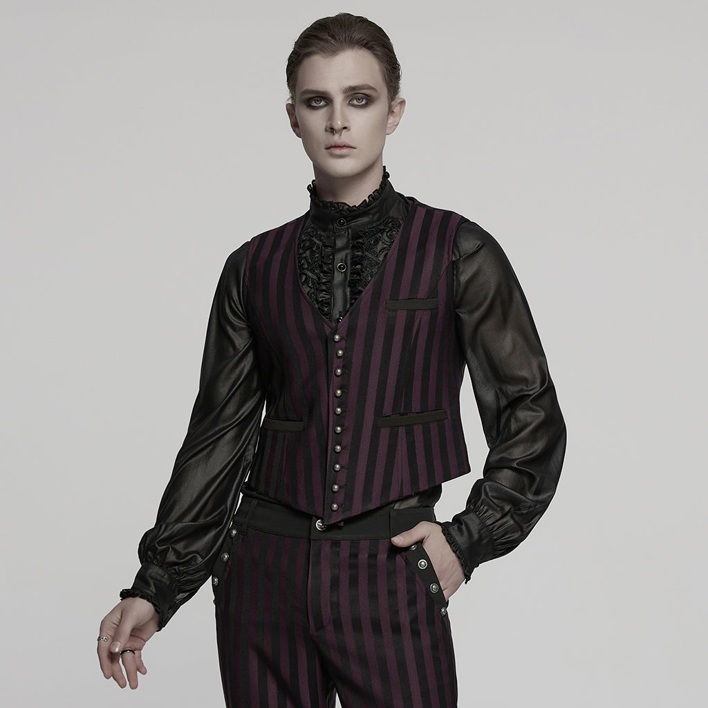 WY-718MJM Mens Gothic Striped Royal Blue Punk Vests Outfit