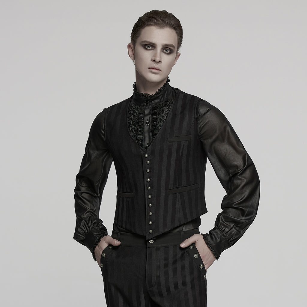 WY-718MJM Mens Gothic Striped Royal Blue Punk Vests Outfit