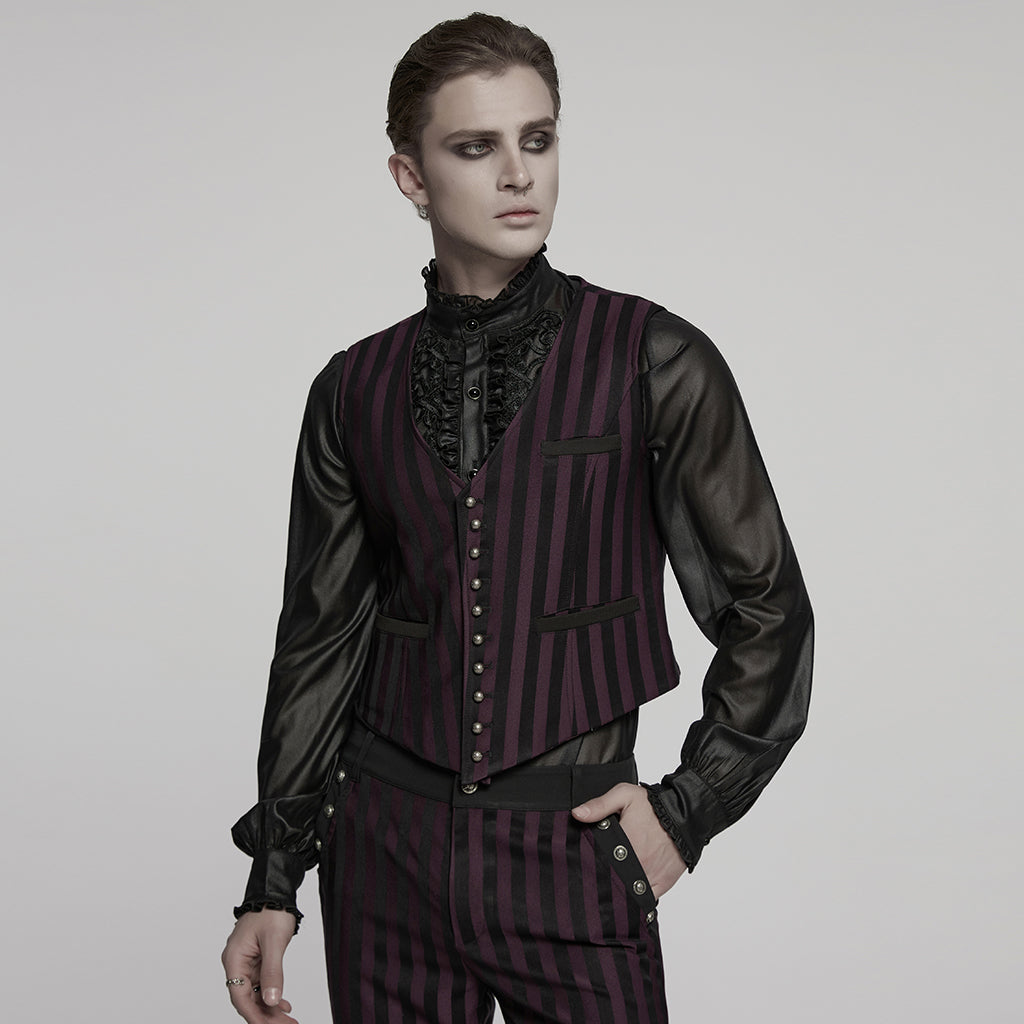 WY-718MJM Mens Gothic Striped Royal Blue Punk Vests Outfit