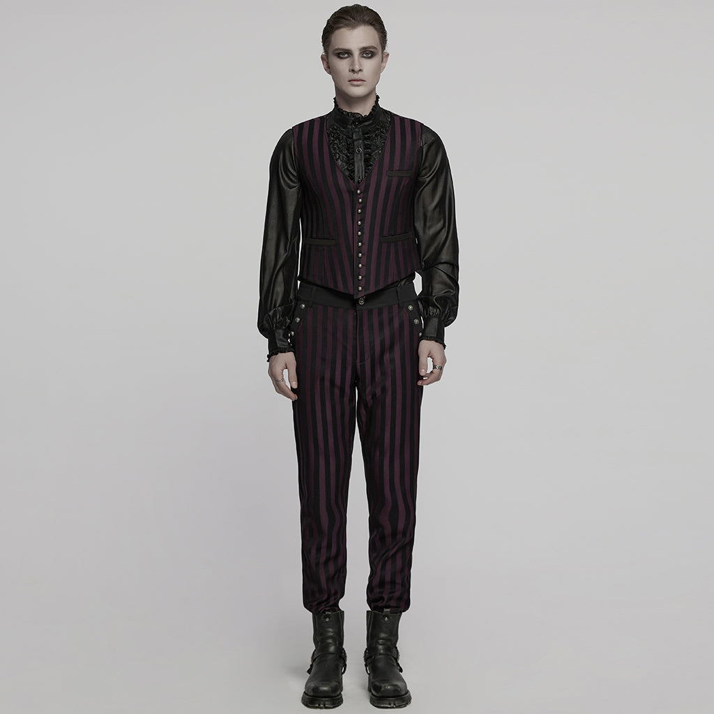 WY-718MJM Mens Gothic Striped Royal Blue Punk Vests Outfit