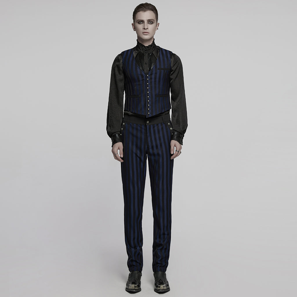 WY-718MJM Mens Gothic Striped Royal Blue Punk Vests Outfit