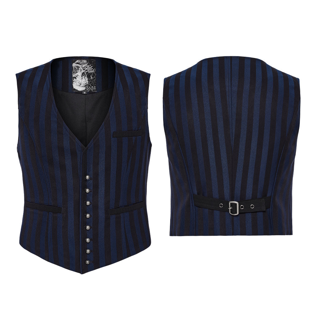 WY-718MJM Mens Gothic Striped Royal Blue Punk Vests Outfit