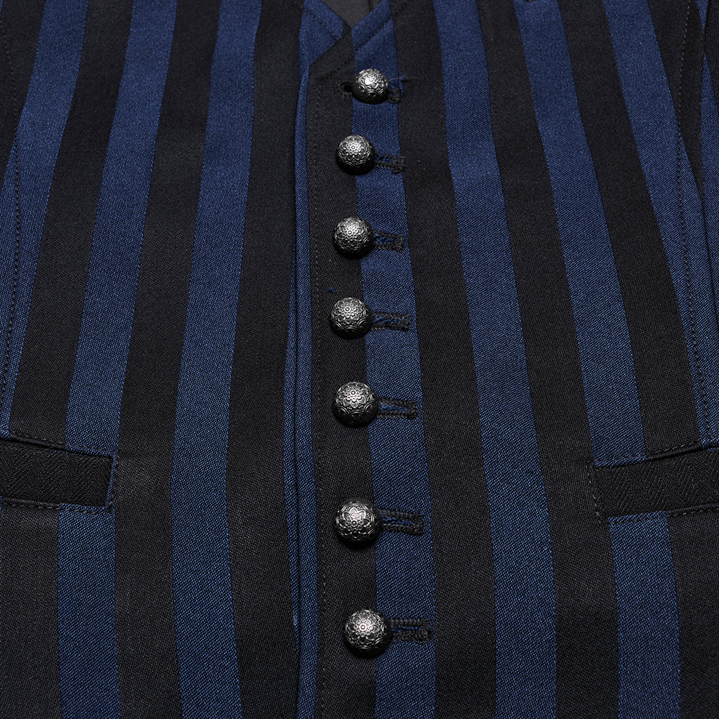 WY-718MJM Mens Gothic Striped Royal Blue Punk Vests Outfit