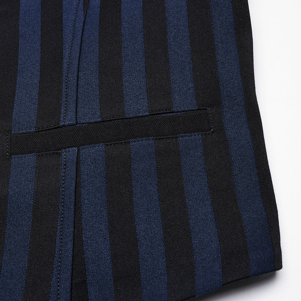 WY-718MJM Mens Gothic Striped Royal Blue Punk Vests Outfit