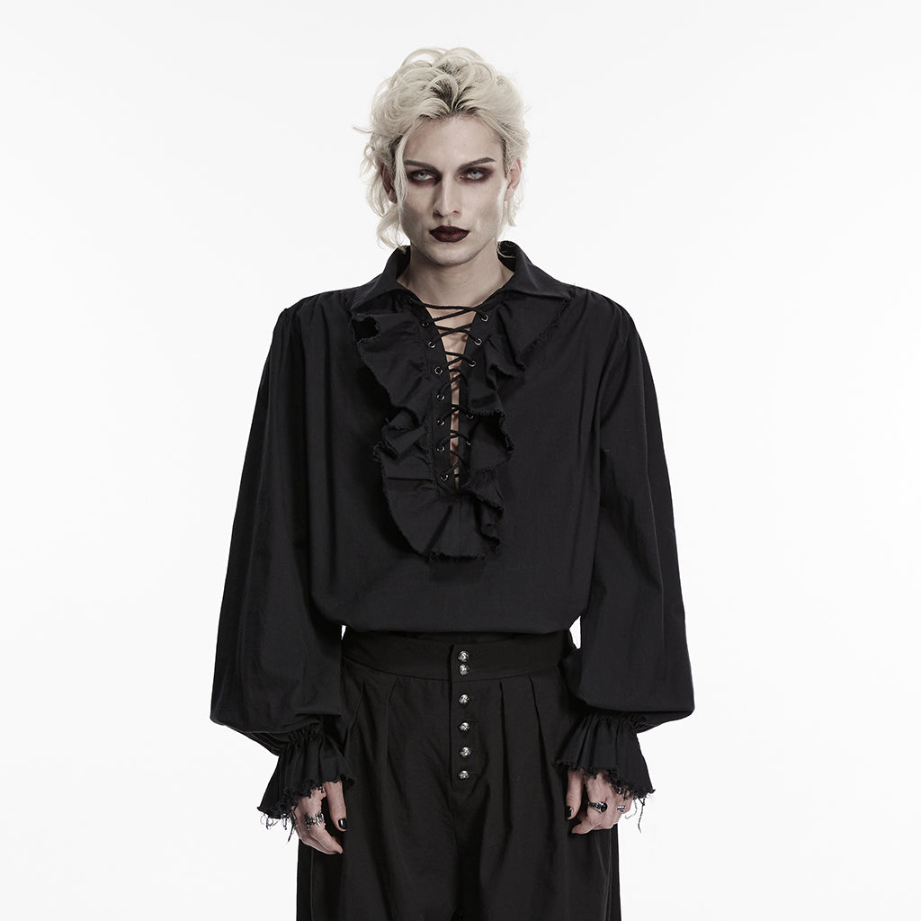 WY-873DQM Vintage Gothic Ruffled Lace-Up Shirt for Men