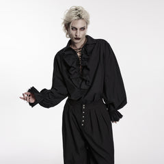 WY-873DQM Vintage Gothic Ruffled Lace-Up Shirt for Men