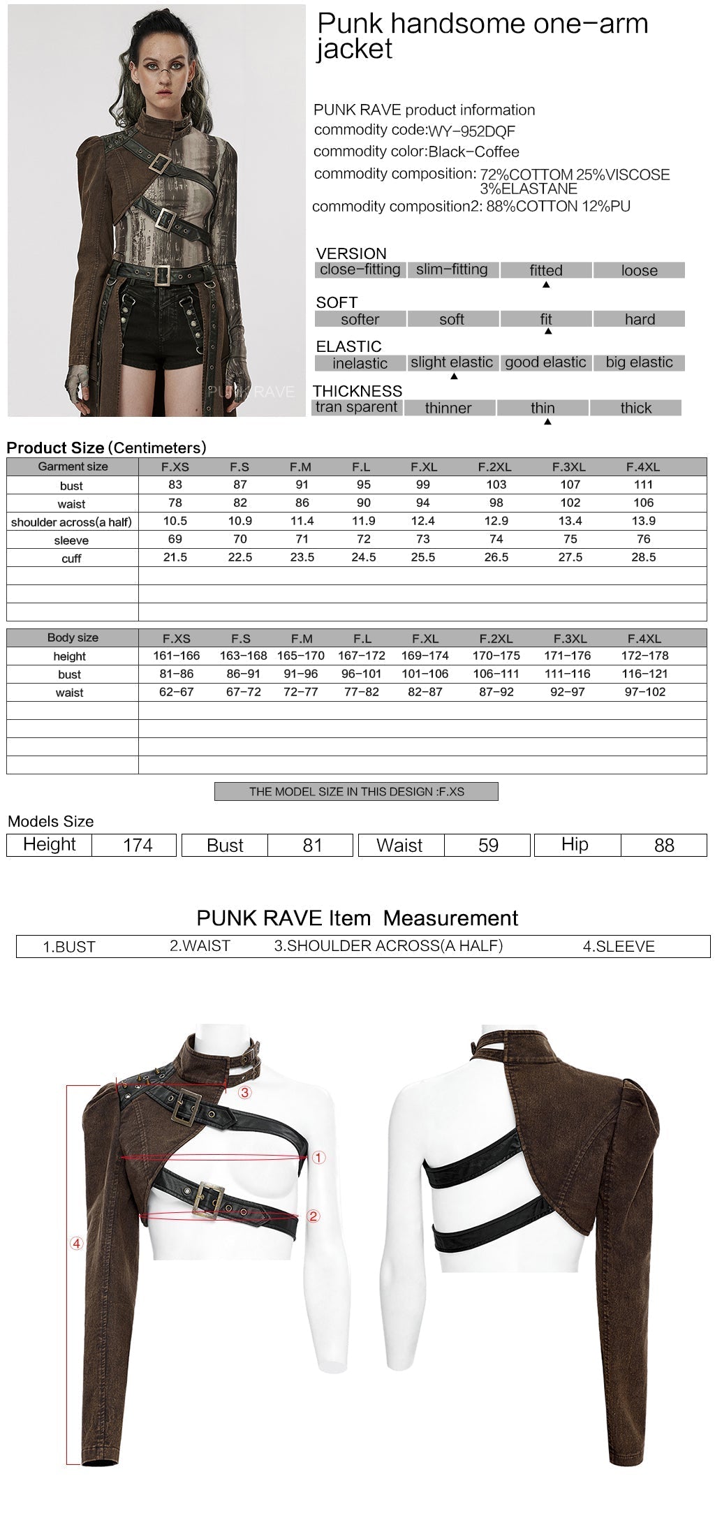 WY-952DQF Edgy Asymmetrical Buckle Strap Punk Jacket One-Sleeve Design?-??Punk Rave Clothing