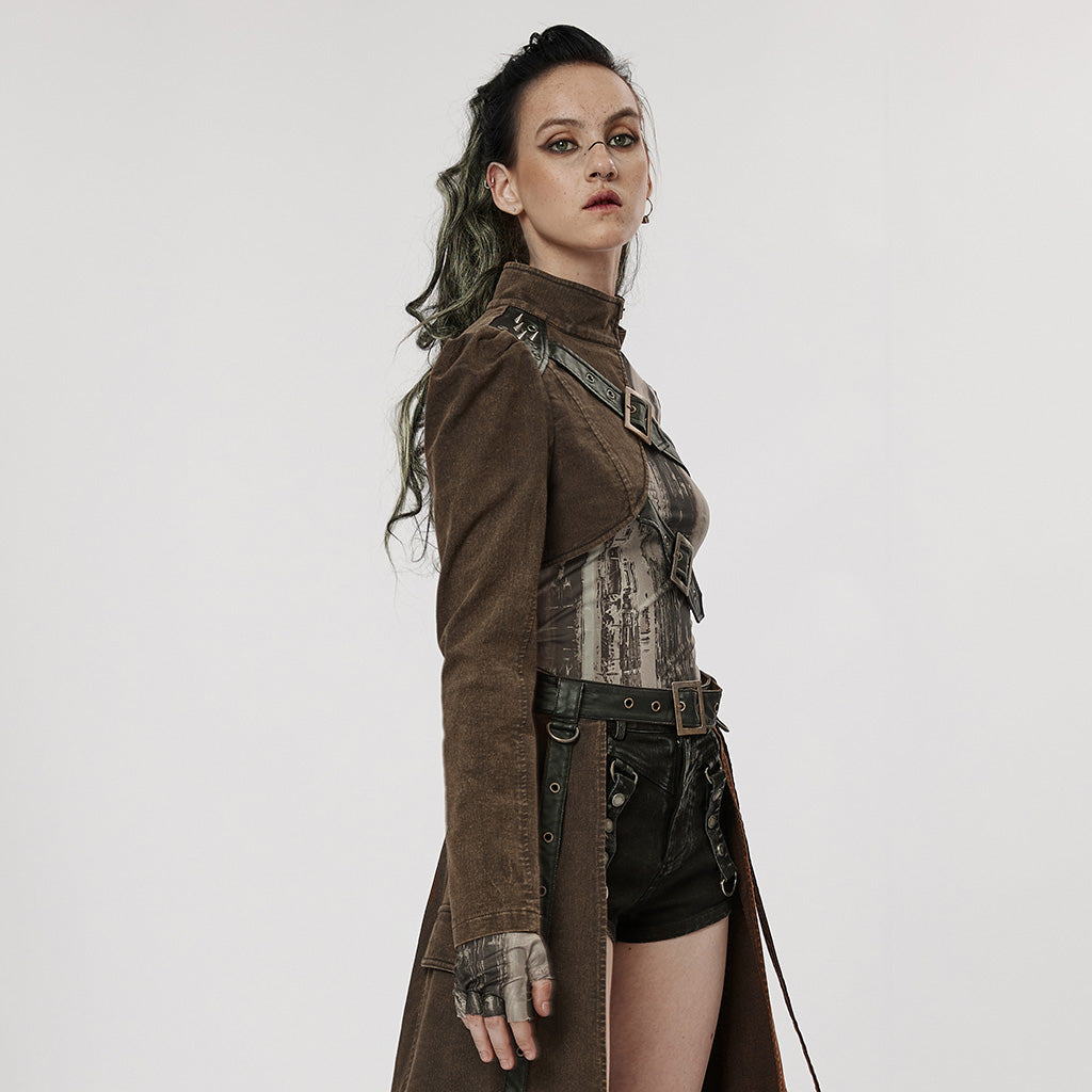 WY-952DQF Edgy Asymmetrical Buckle Strap Punk Jacket One-Sleeve Design?-??Punk Rave Clothing