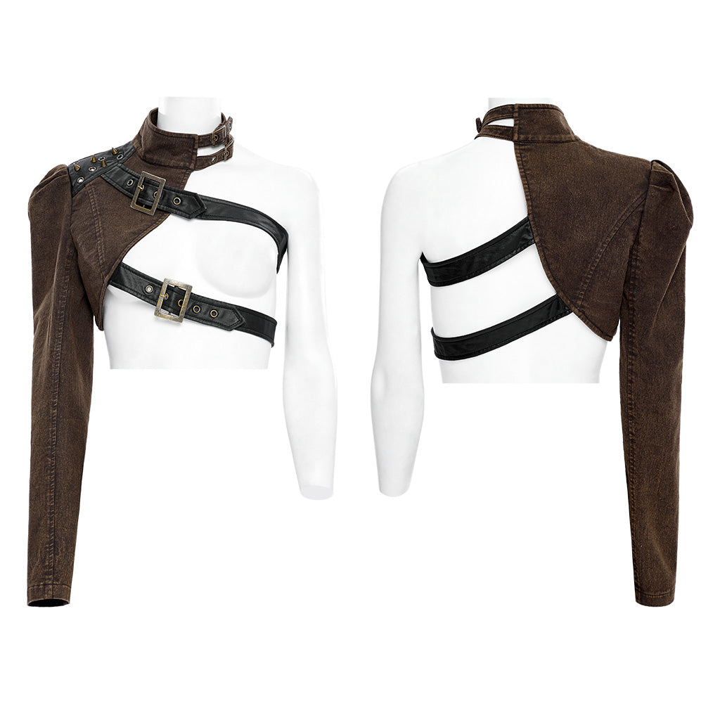 WY-952DQF Edgy Asymmetrical Buckle Strap Punk Jacket One-Sleeve Design?-??Punk Rave Clothing