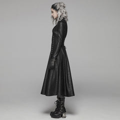 WY-1065XCF Gothic Steampunk Long Black Faux Leather Punk Coat Dress