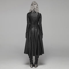 WY-1065XCF Gothic Steampunk Long Black Faux Leather Punk Coat Dress