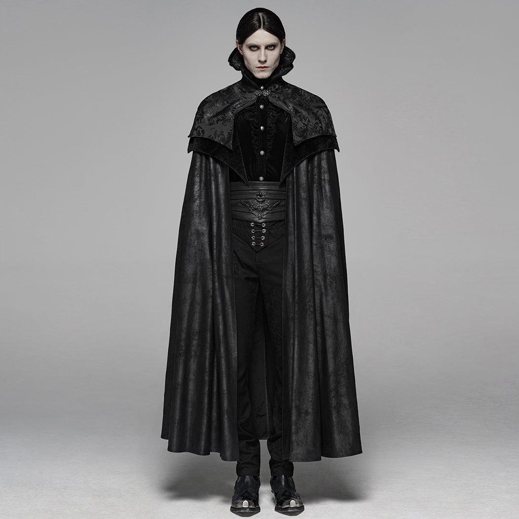 WY-1079DPM Noble Gothic Cloak Velvet Cape Medieval Full-Length Coat black