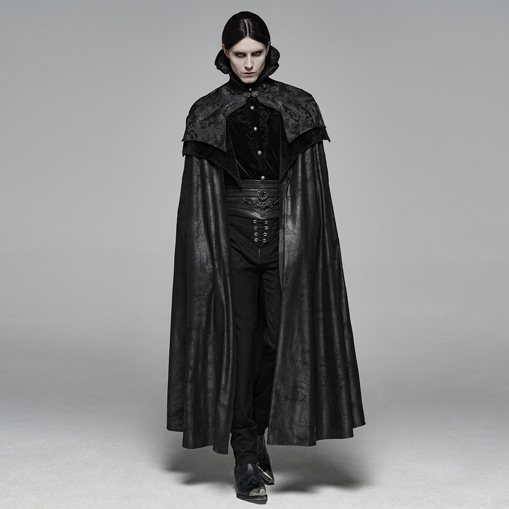 WY-1079DPM Noble Gothic Cloak Velvet Cape Medieval Full-Length Coat black