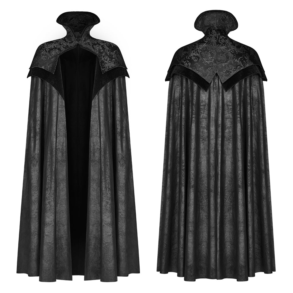 WY-1079DPM Noble Gothic Cloak Velvet Cape Medieval Full-Length Coat black