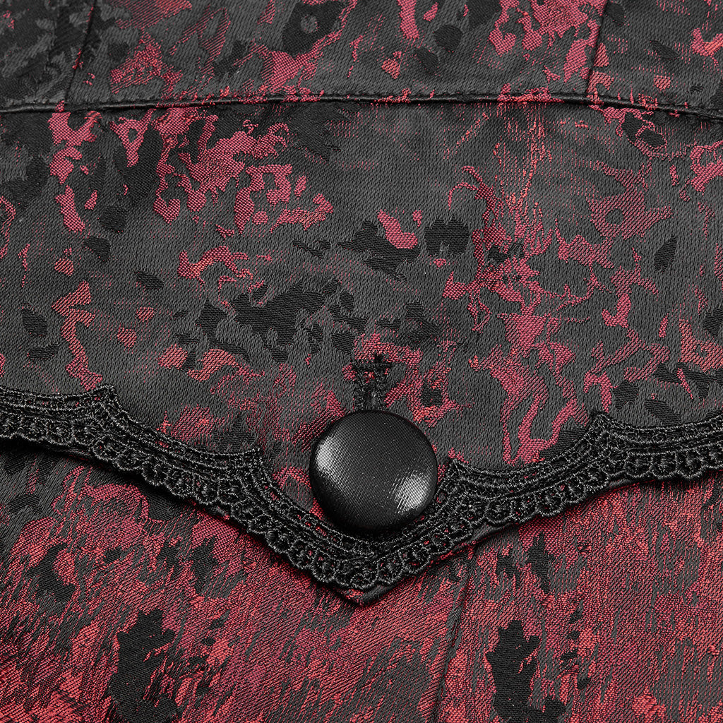 WY-1166XCM Victorian Gothic Coat Red Black Brocade Lace Trim