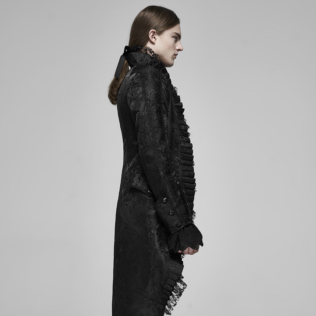 WY-1166XCM Victorian Gothic Coat Red Black Brocade Lace Trim