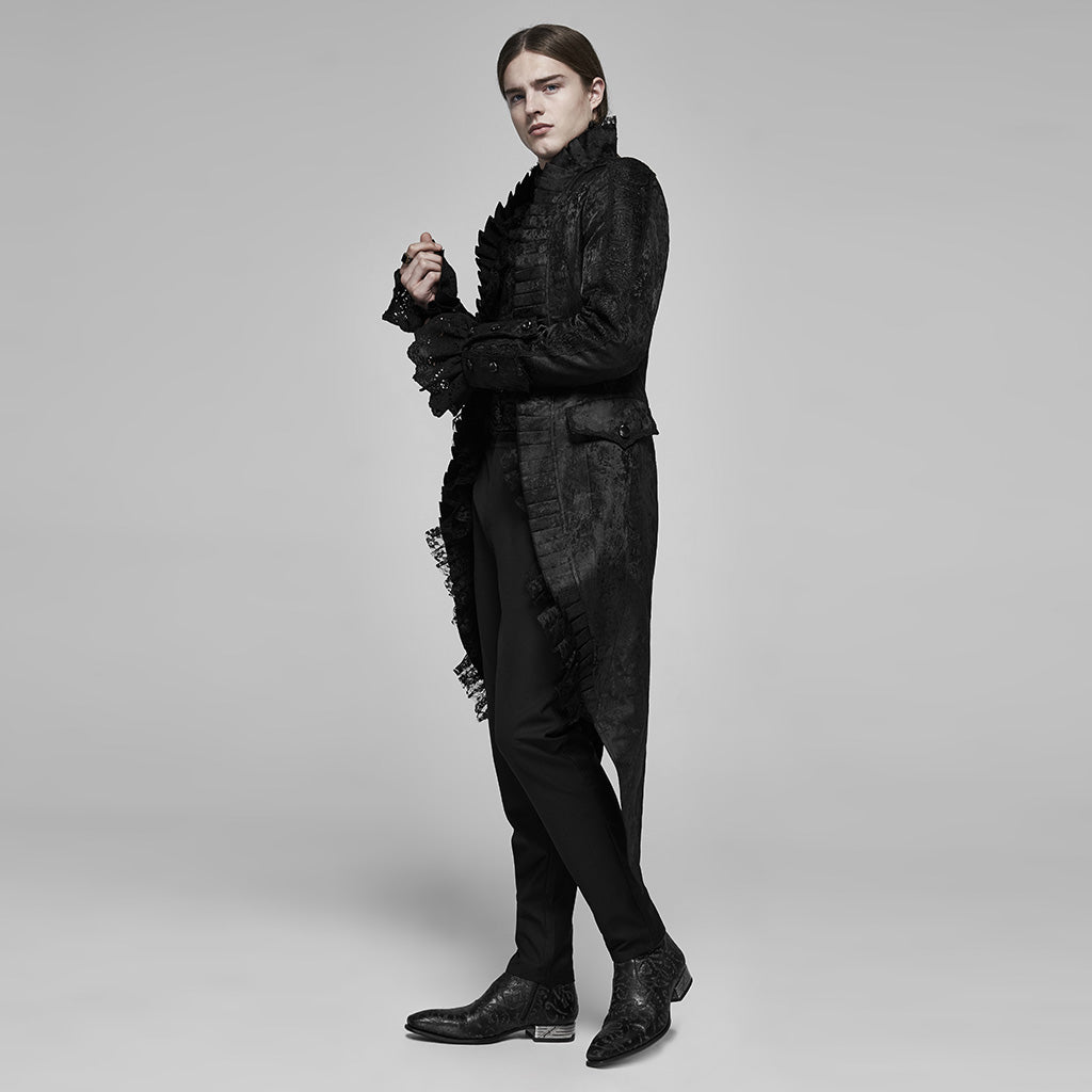 WY-1166XCM Victorian Gothic Coat Red Black Brocade Lace Trim